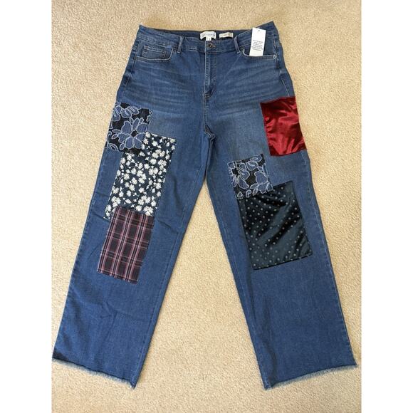 LOGO Lmtd Ed. NWT Lori Goldstein 14 Tall Multi Patch Wide Leg Jeans, Medium Wash - Picture 15 of 15